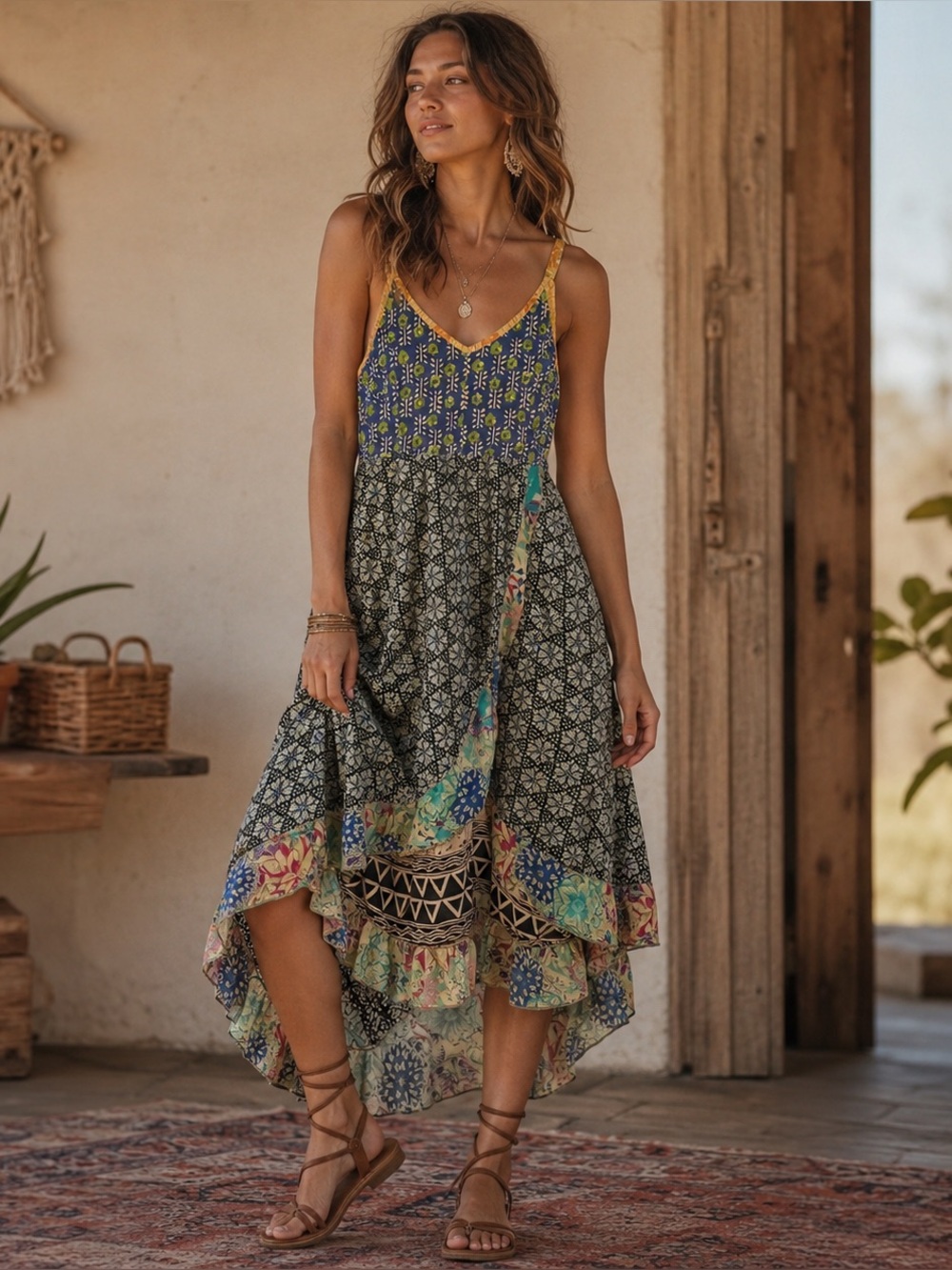Gypsy Rose Patchwork Boho Hippie Handkerchief Summer Dress